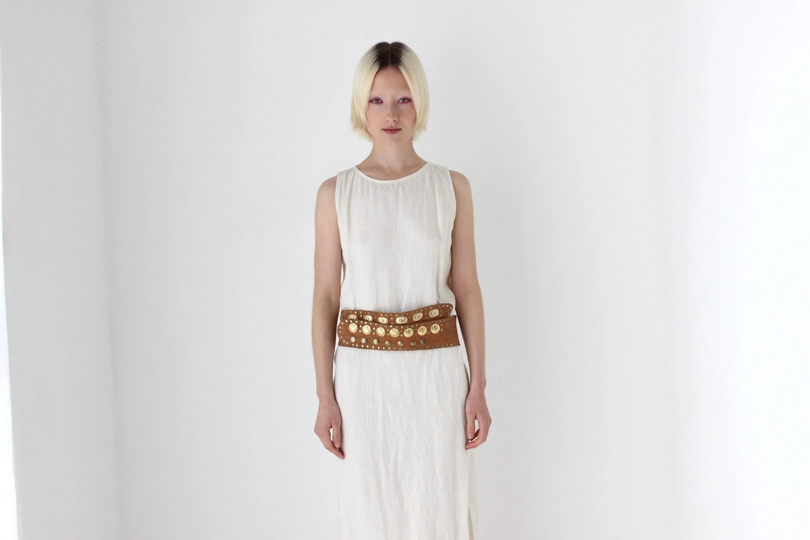 80s Gold Studded Leather Boho Belt