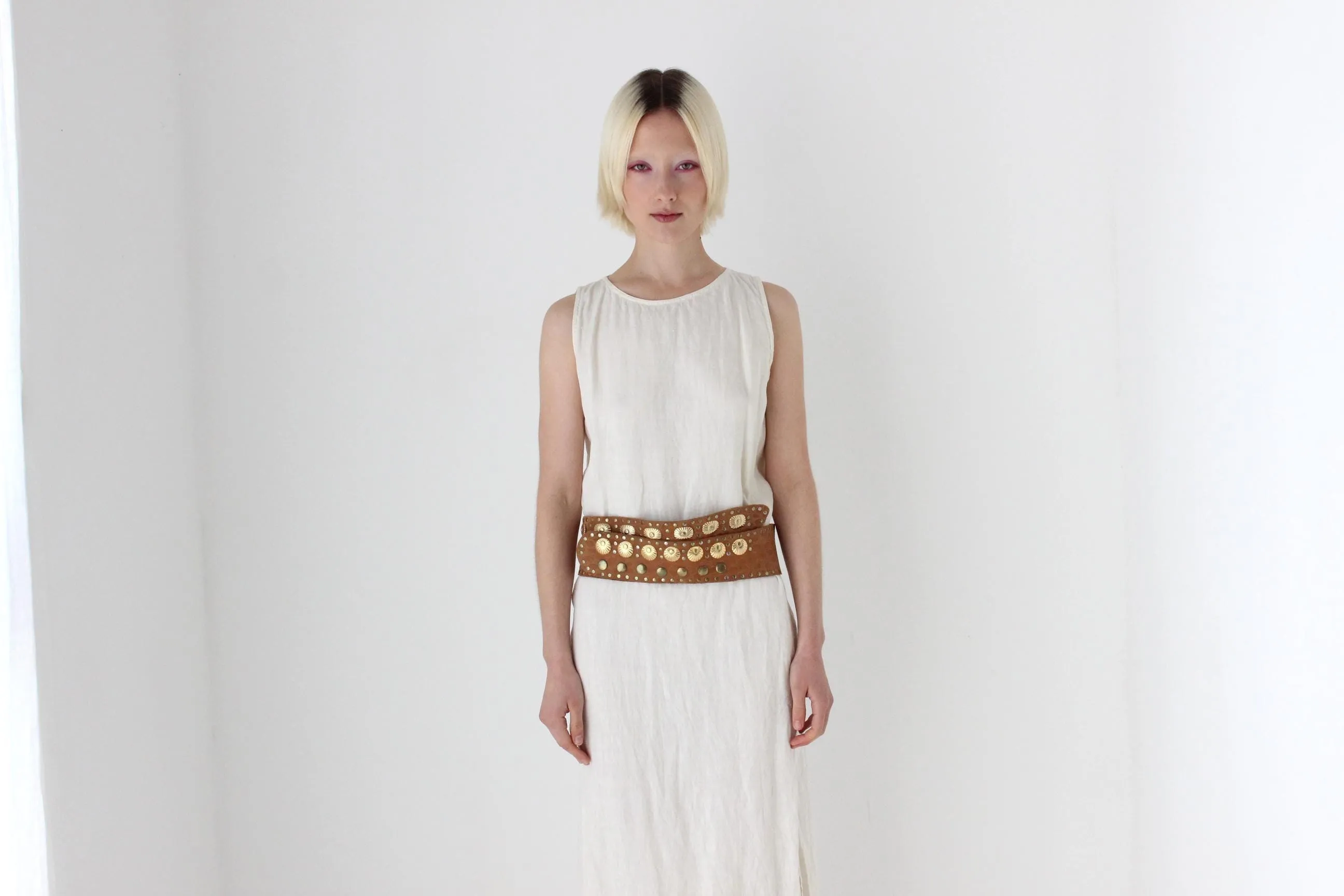 80s Gold Studded Leather Boho Belt