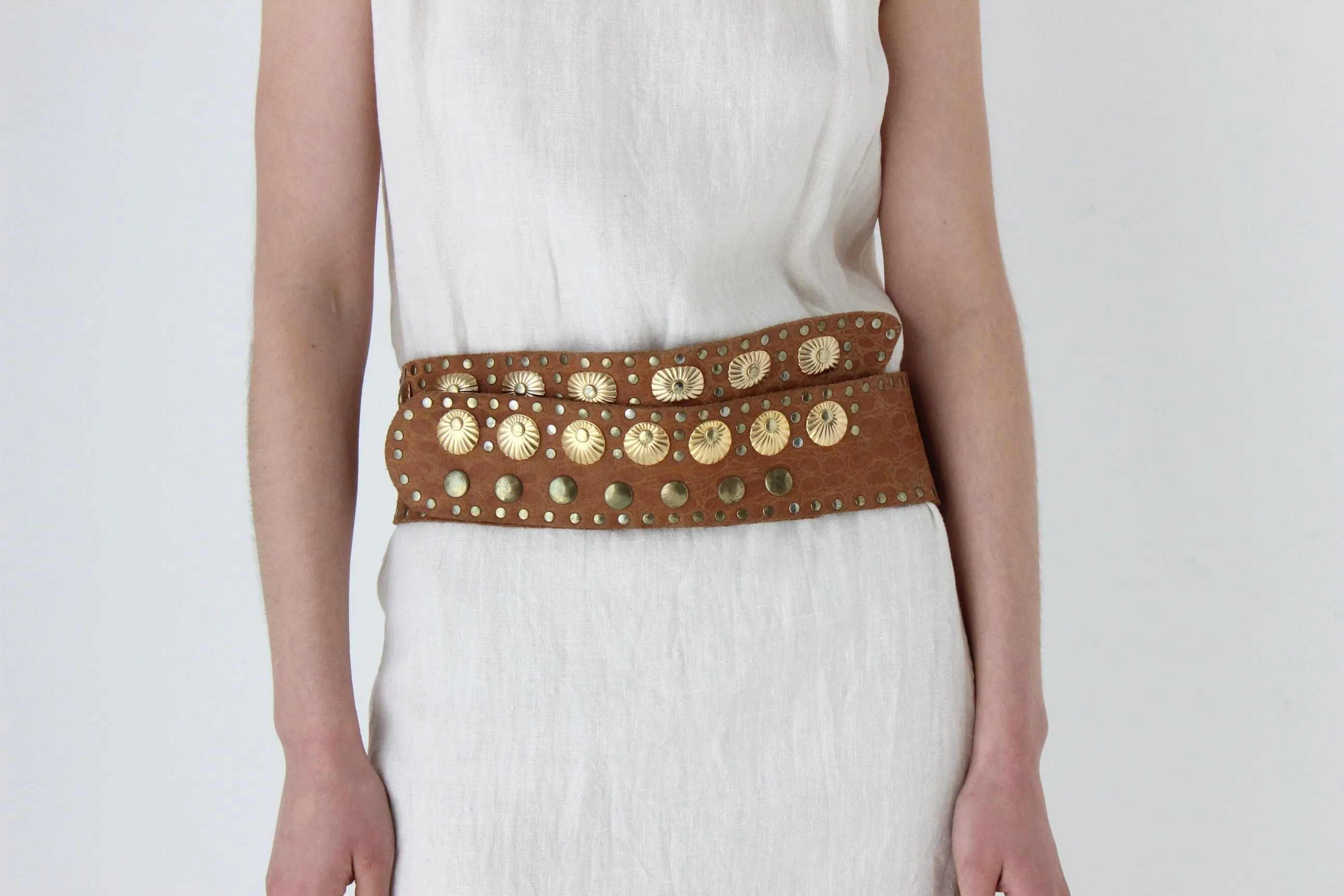 80s Gold Studded Leather Boho Belt