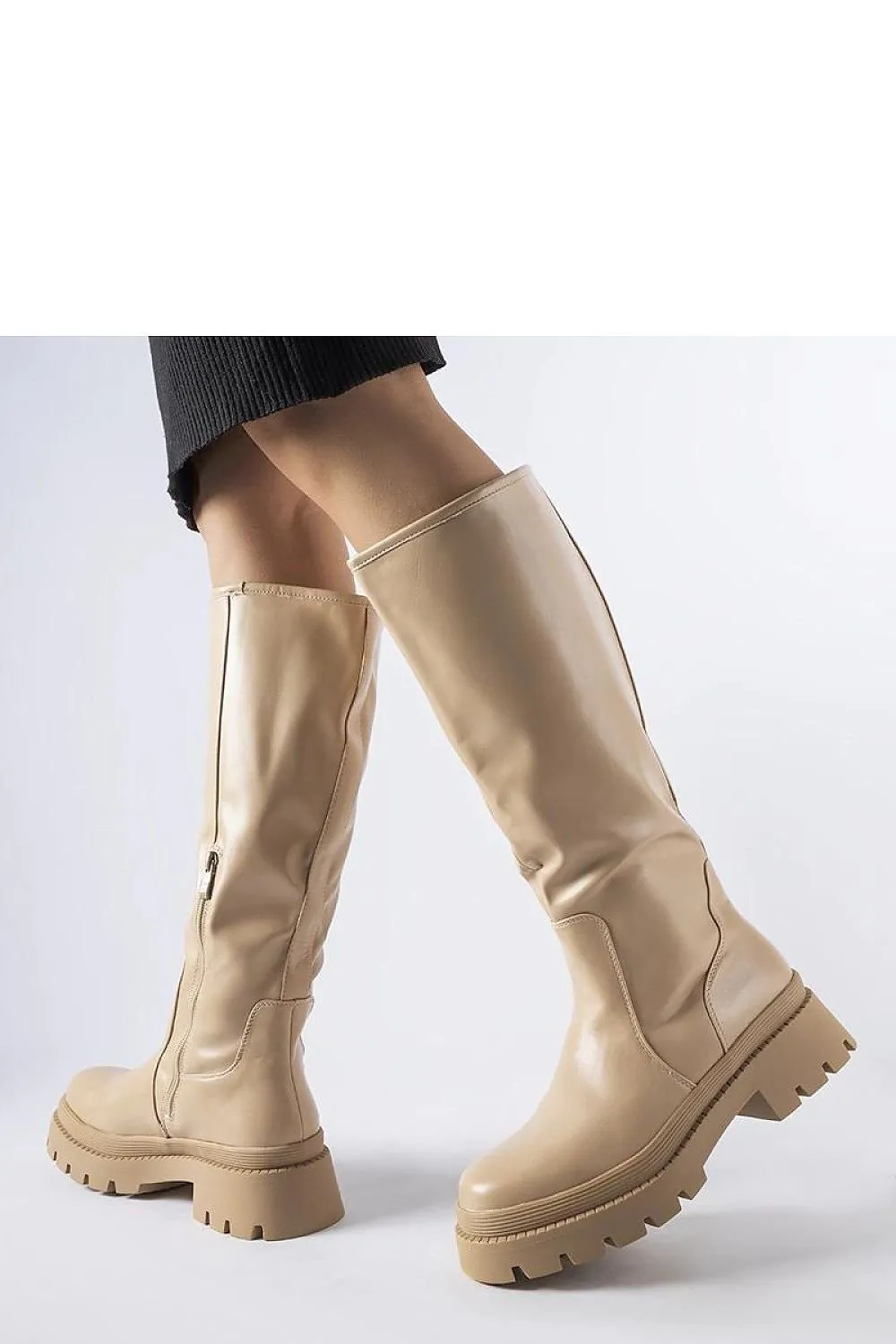 Beige flat classic knee-high boots