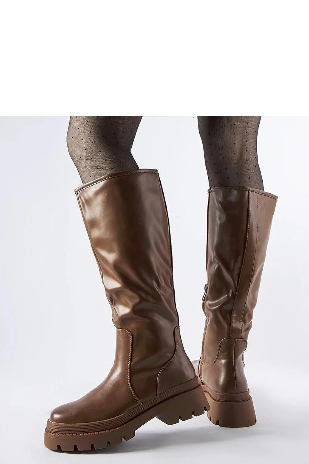 Beige flat classic knee-high boots