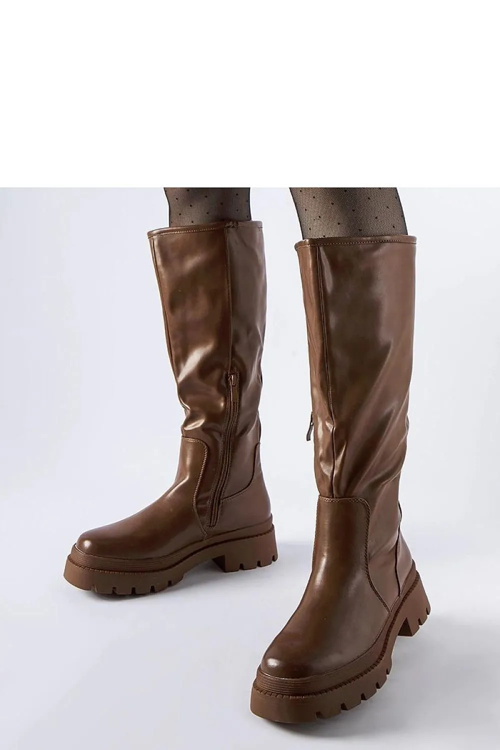 Beige flat classic knee-high boots