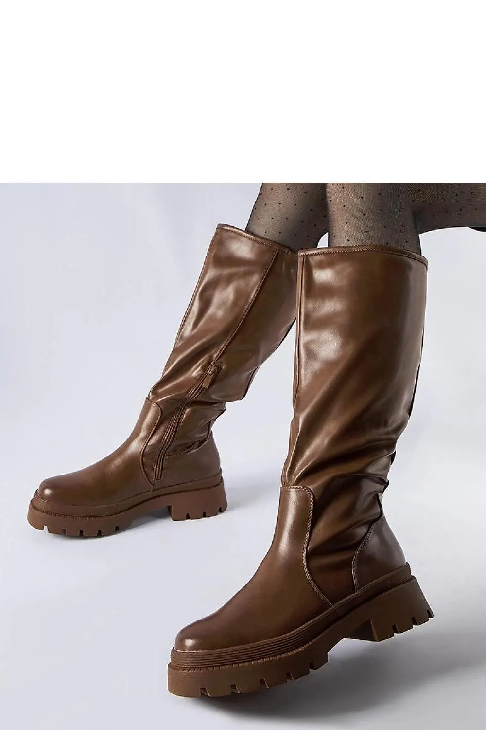 Beige flat classic knee-high boots