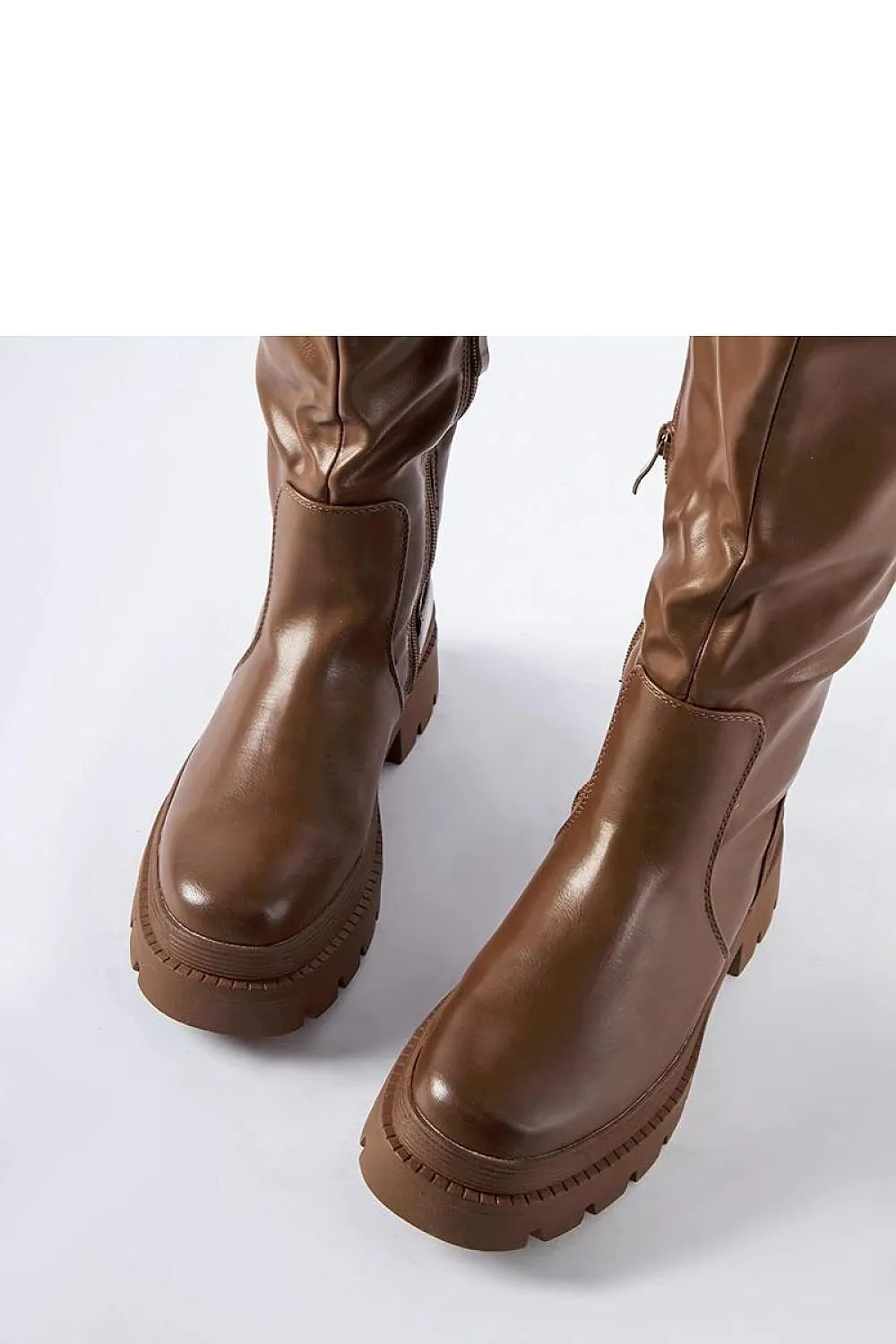 Beige flat classic knee-high boots