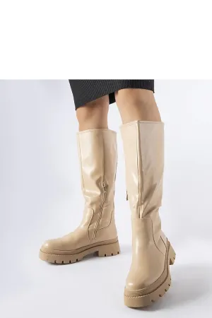 Beige flat classic knee-high boots