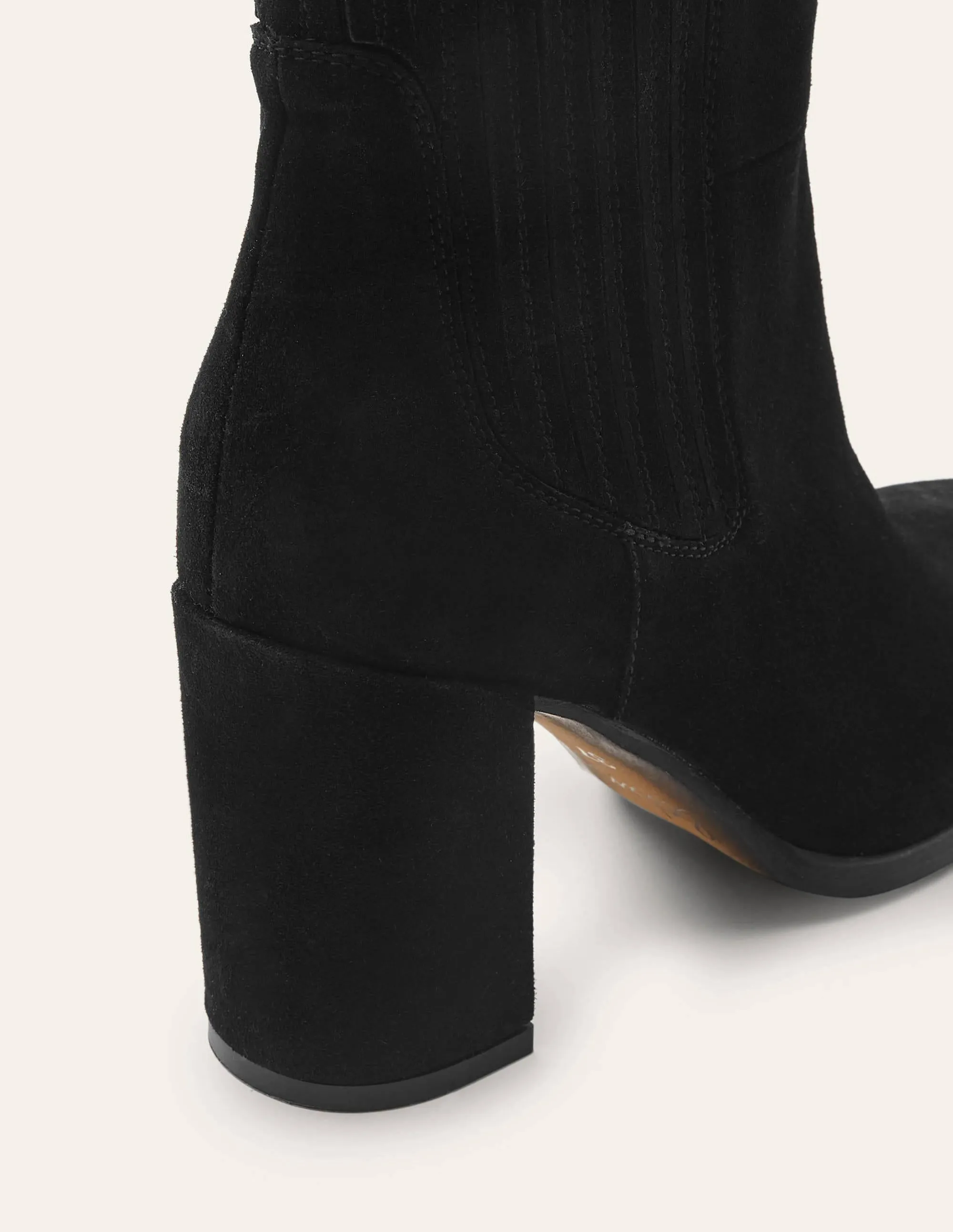 Block Heel Ankle Boots-Black Suede