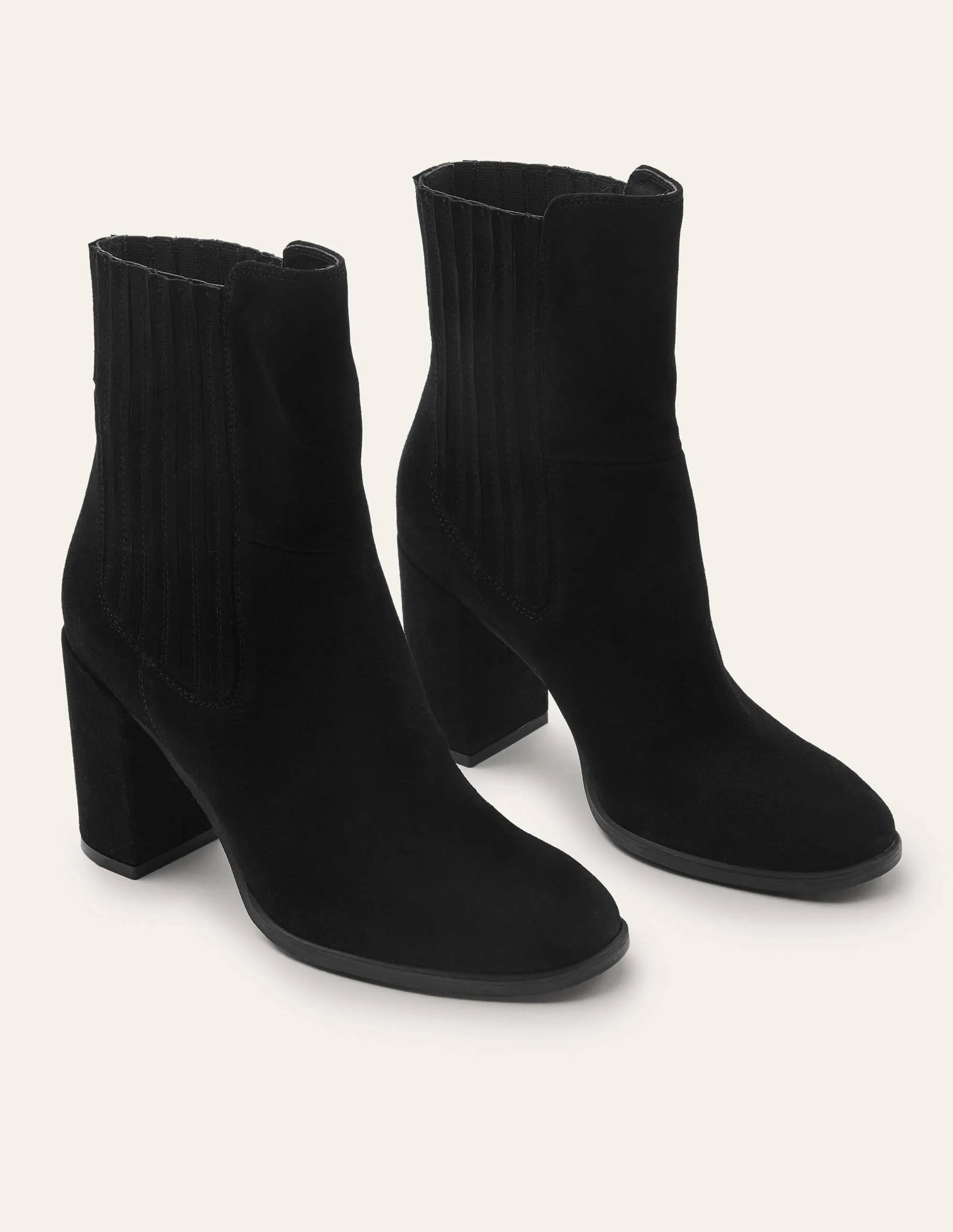 Block Heel Ankle Boots-Black Suede