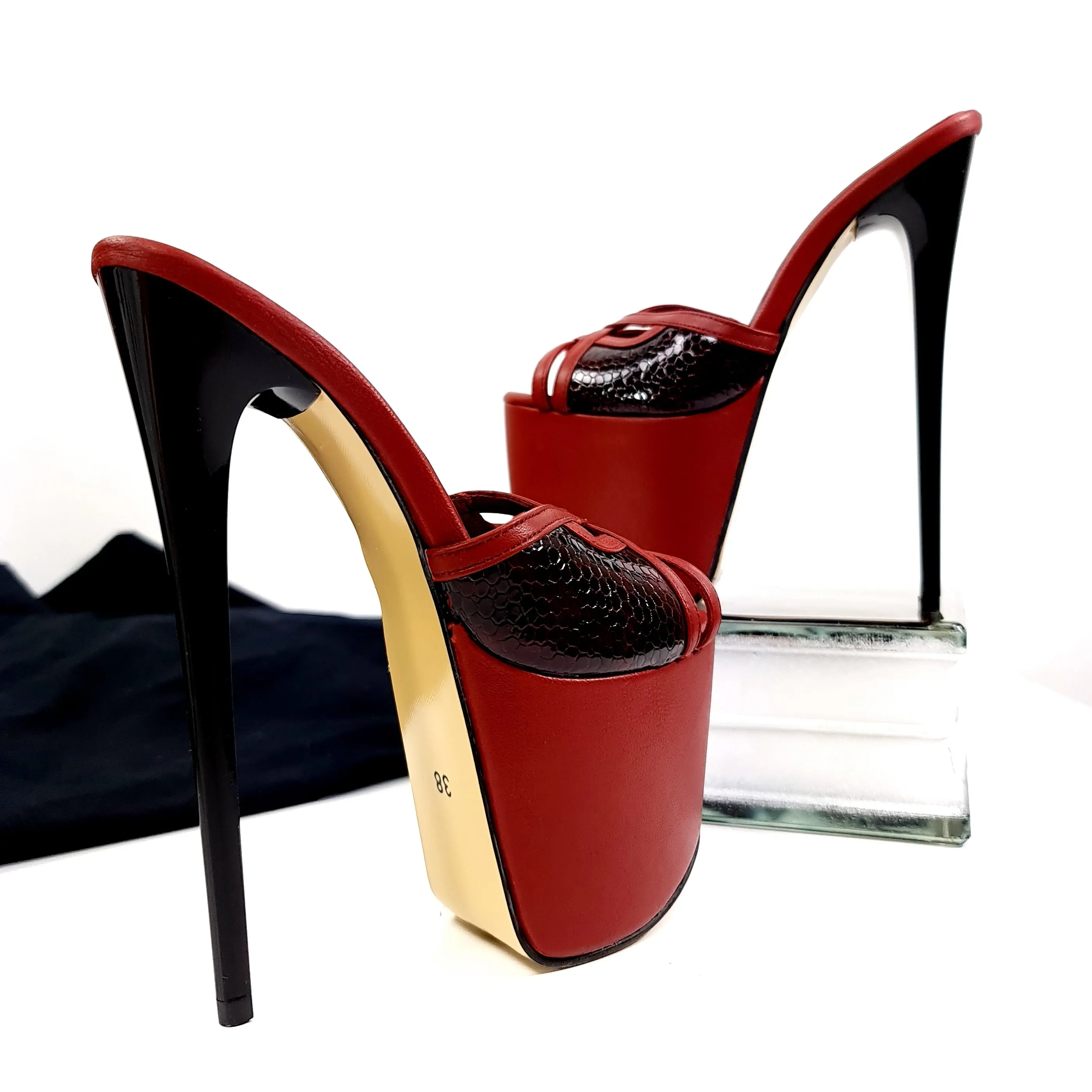 Bordeaux Genuine Leather High Heel Mules