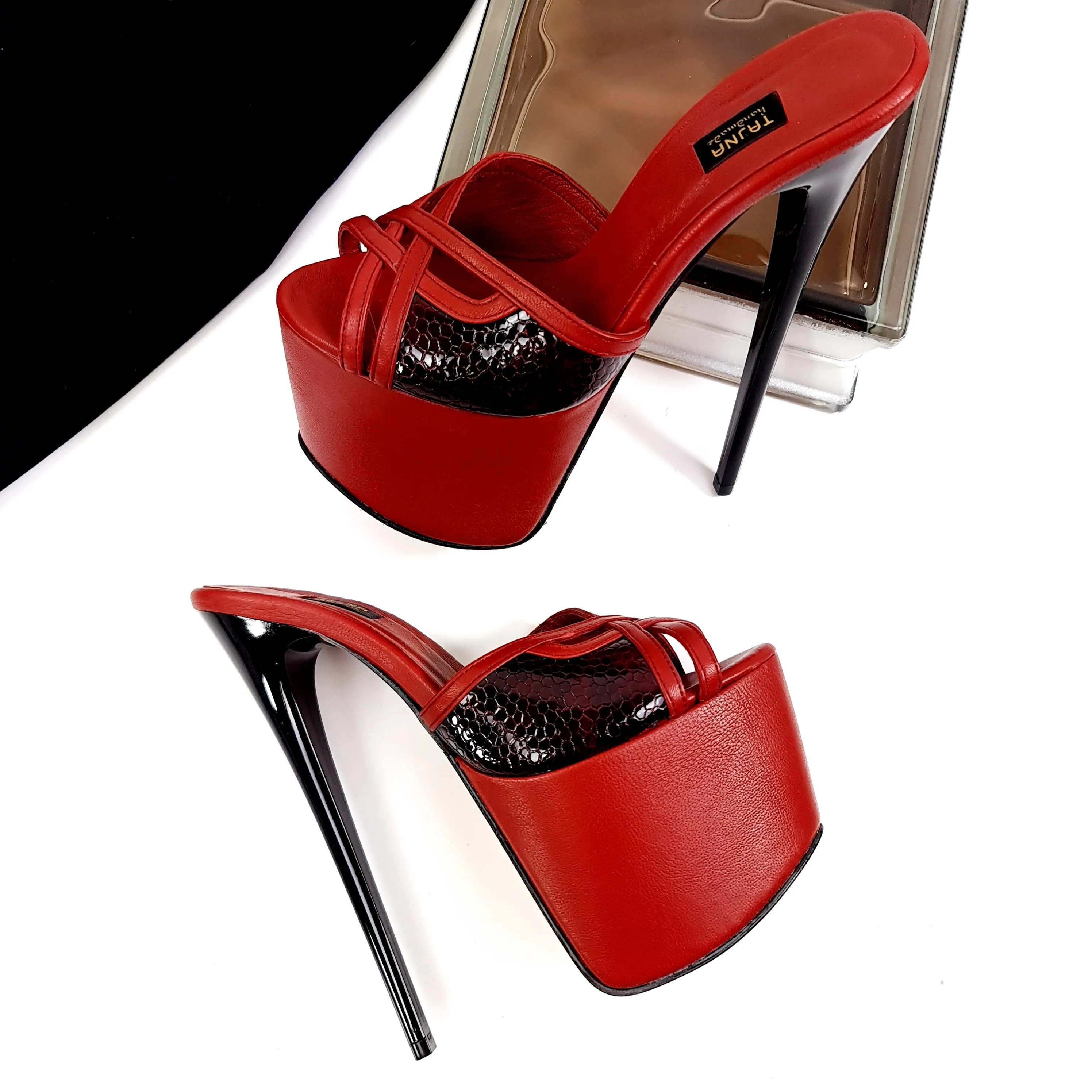Bordeaux Genuine Leather High Heel Mules