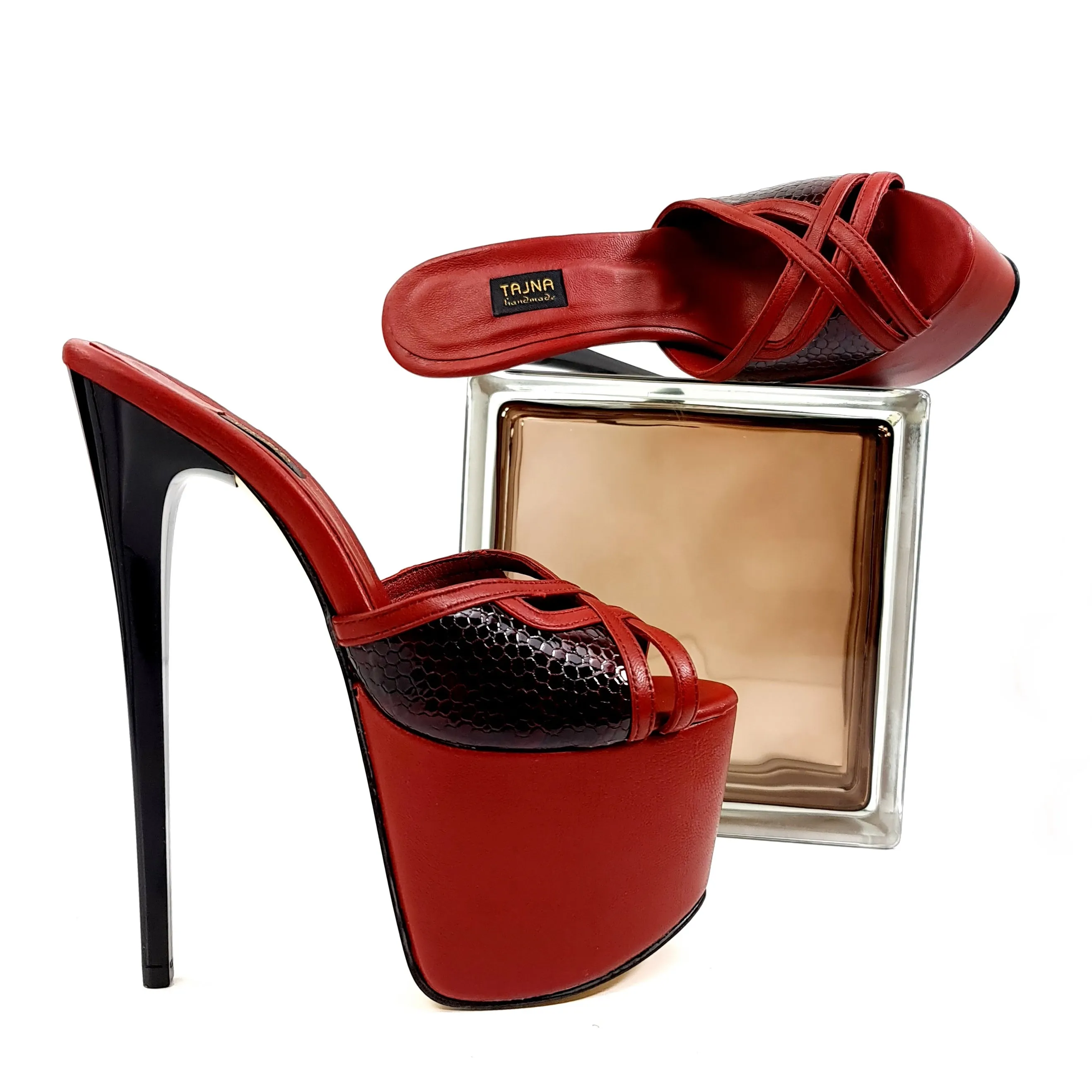 Bordeaux Genuine Leather High Heel Mules