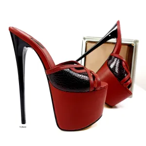 Bordeaux Genuine Leather High Heel Mules