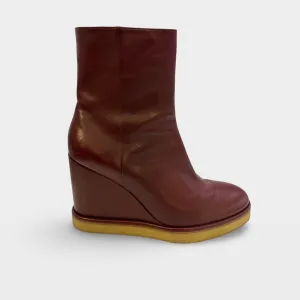 CELINE Women's Burgundy Leather Ankle Boots
