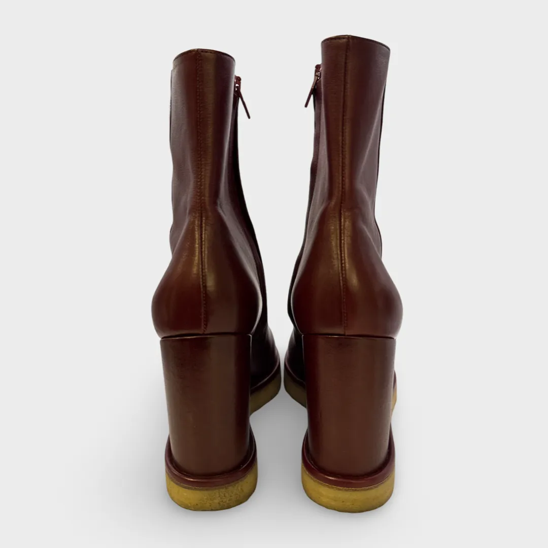 CELINE Women's Burgundy Leather Ankle Boots