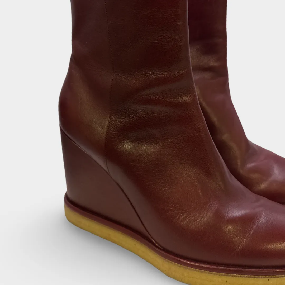 CELINE Women's Burgundy Leather Ankle Boots