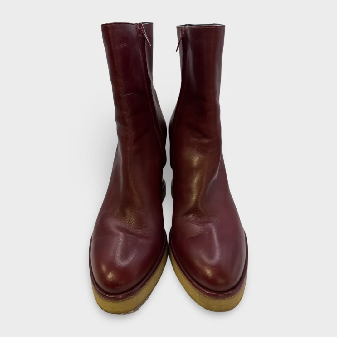 CELINE Women's Burgundy Leather Ankle Boots