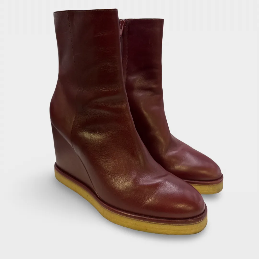 CELINE Women's Burgundy Leather Ankle Boots