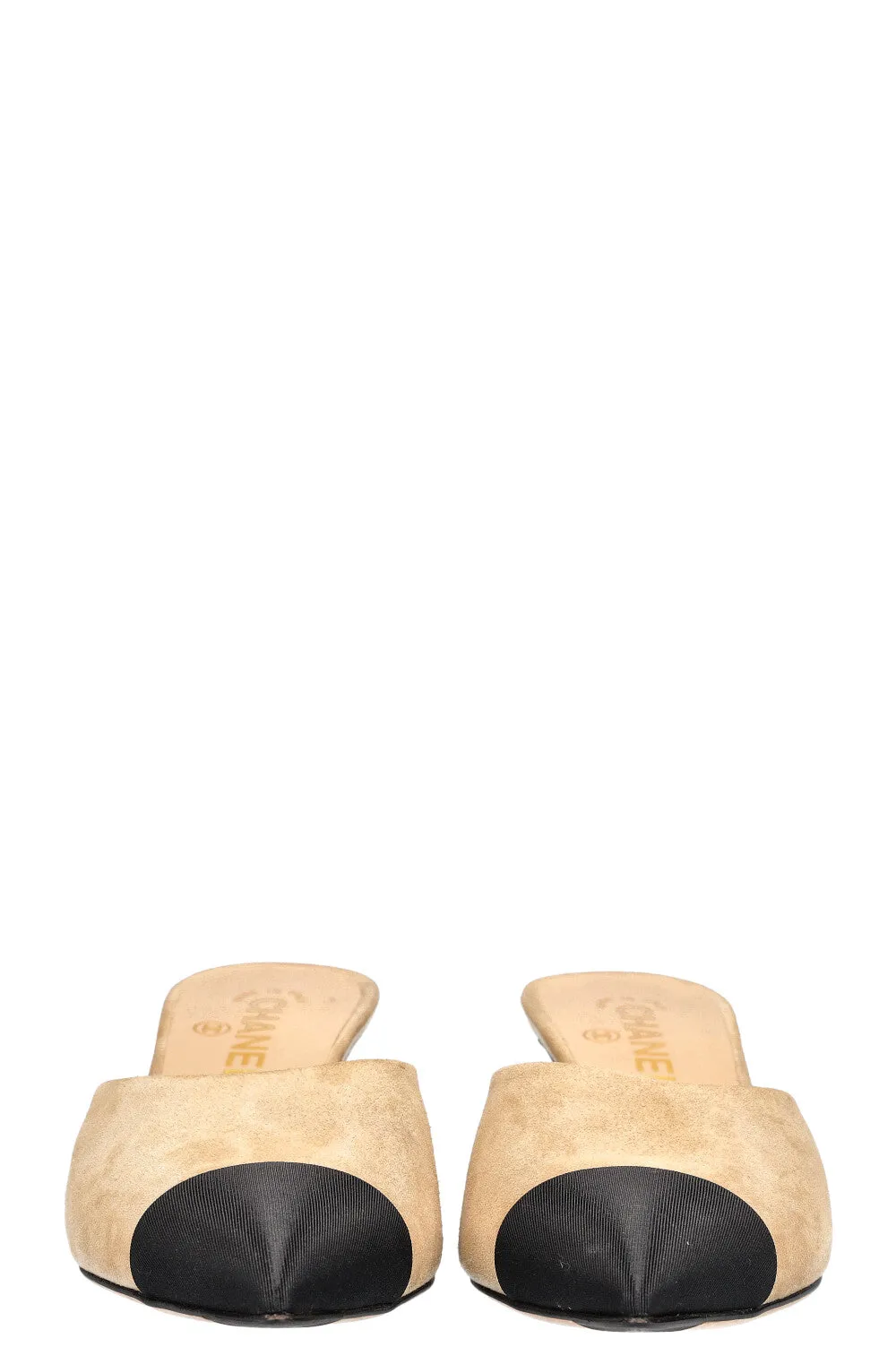 CHANEL Mules Suede Beige Black