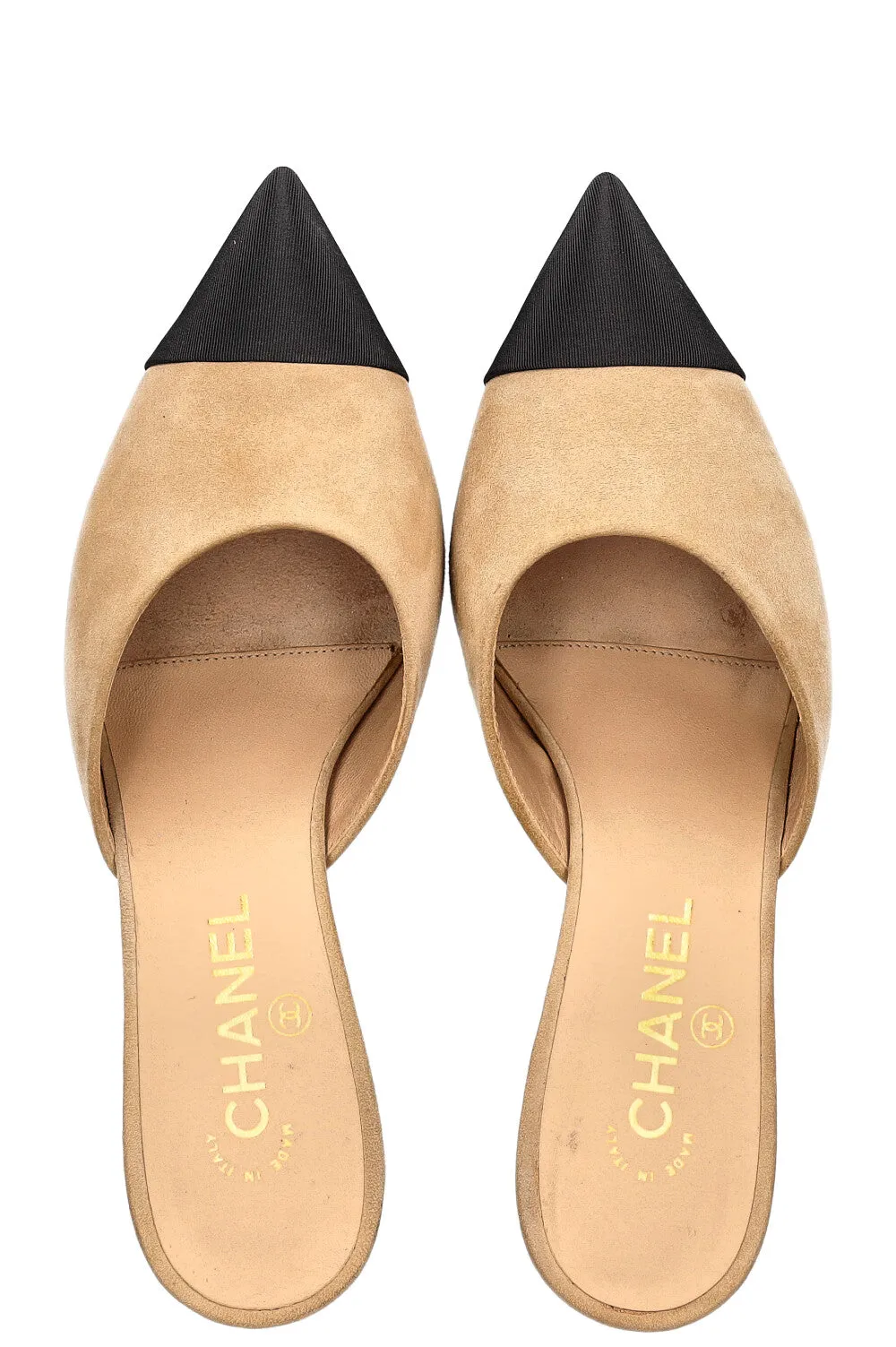 CHANEL Mules Suede Beige Black