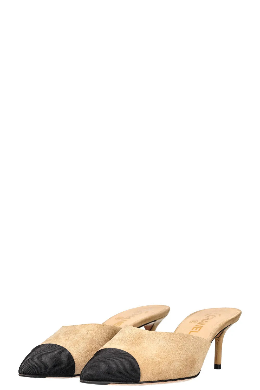 CHANEL Mules Suede Beige Black