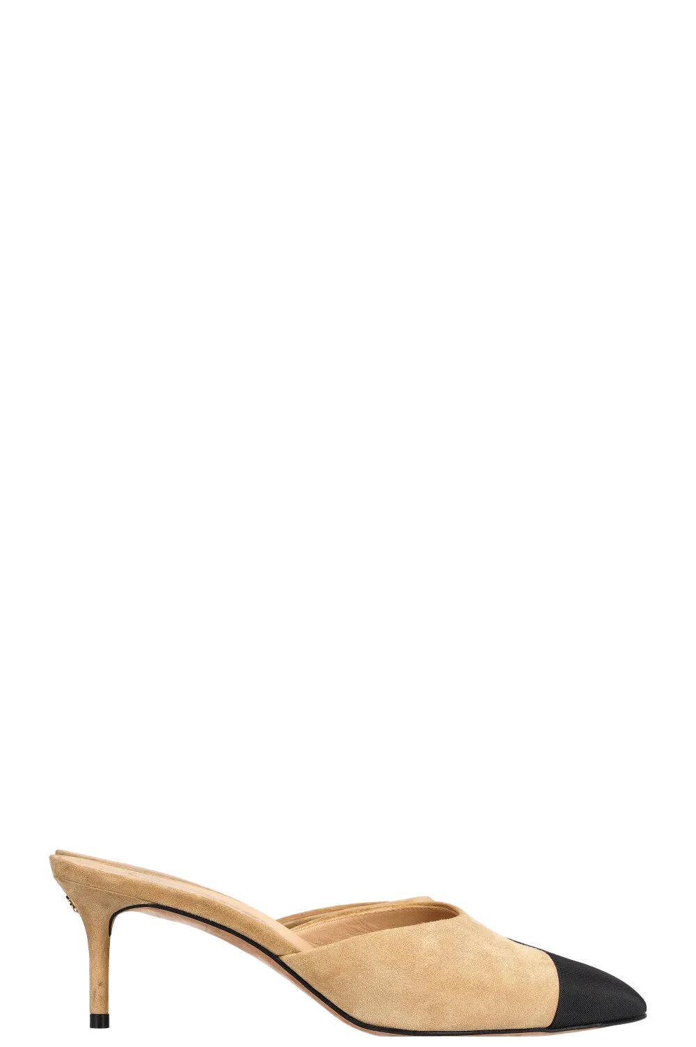CHANEL Mules Suede Beige Black