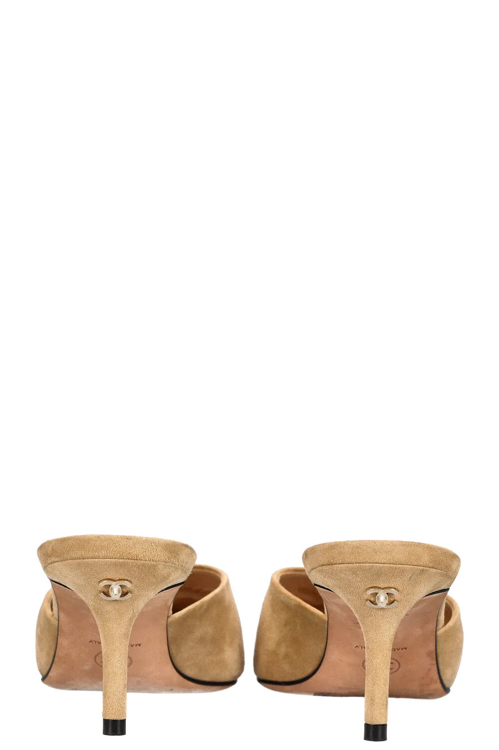 CHANEL Mules Suede Beige Black