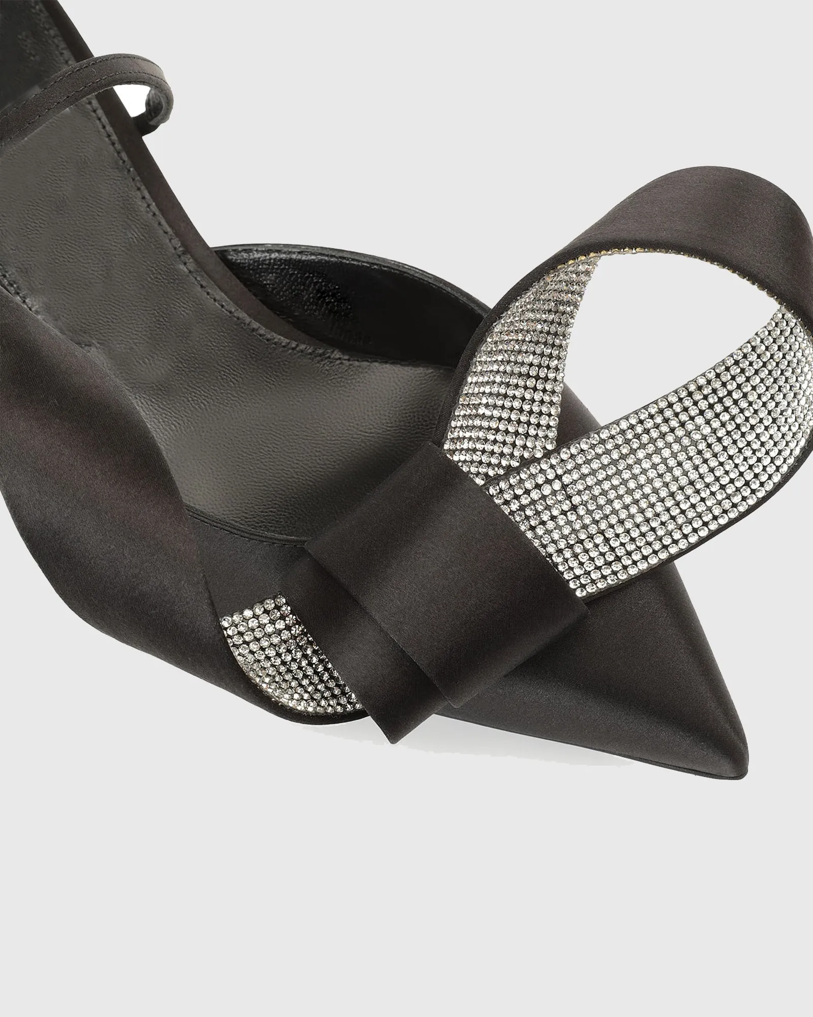 Crocifissa Bow Satin Mules In Black