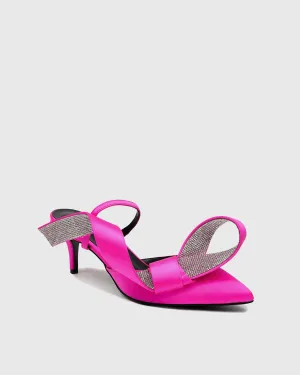 Crocifissa Bow Satin Mules In Hot Pink