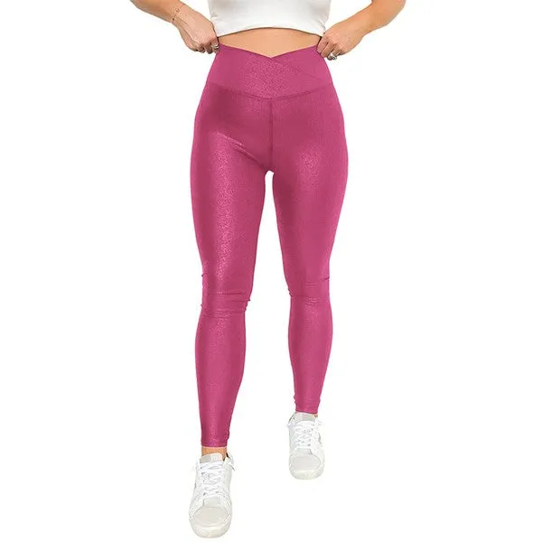 Crossed Dip Waist Sleek Leather Leggings