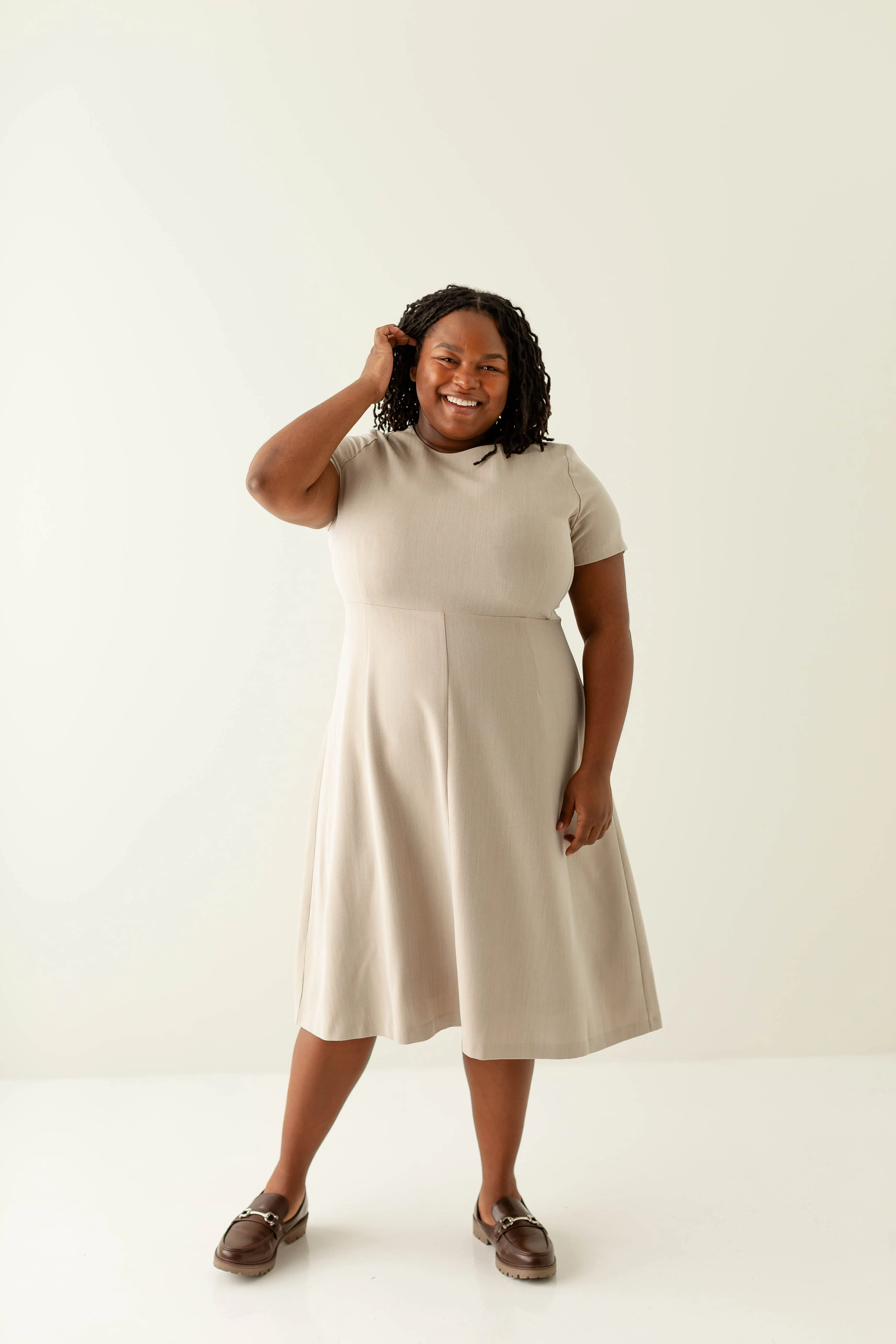 'Eleanor' Classic Herringbone Midi Dress