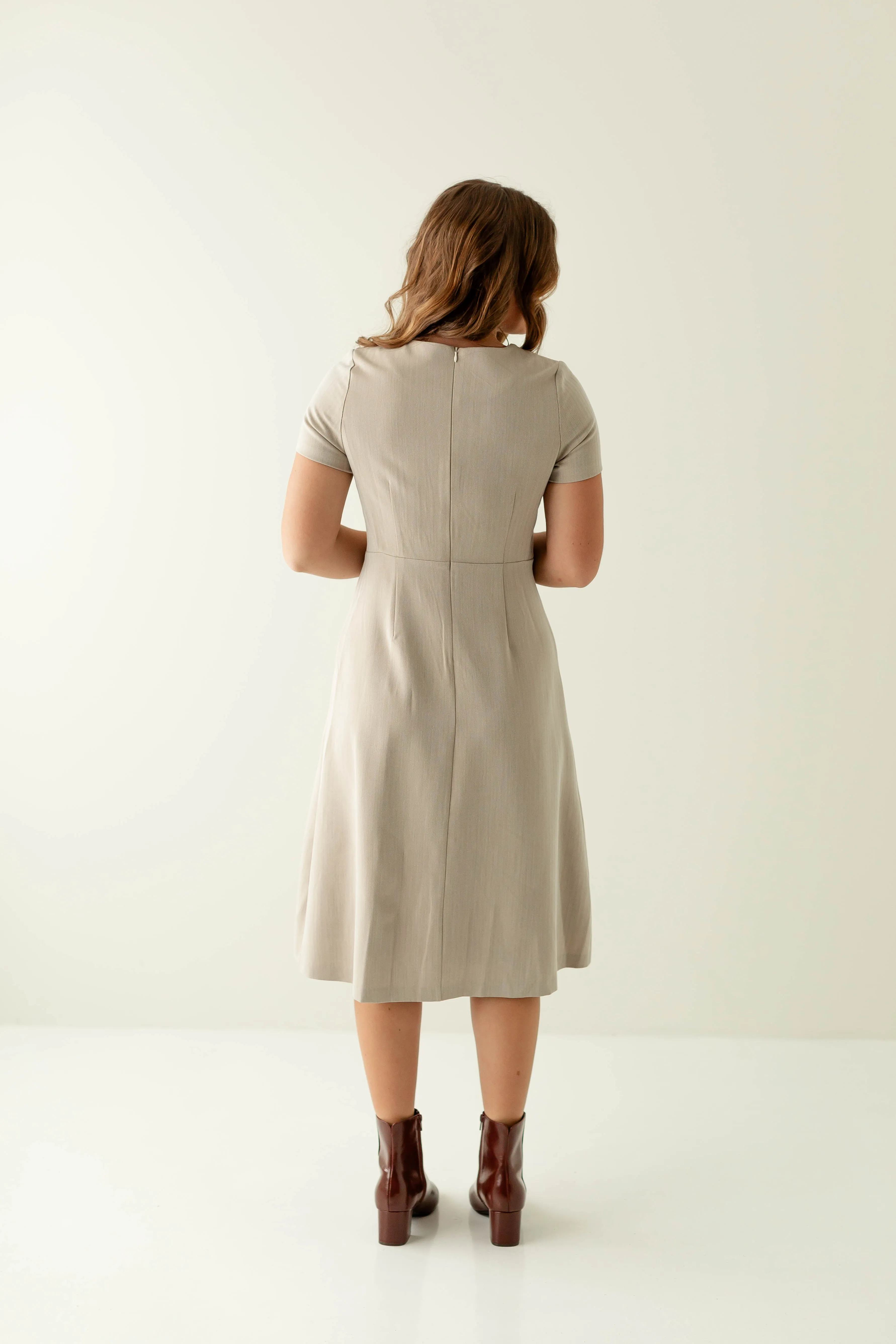 'Eleanor' Classic Herringbone Midi Dress