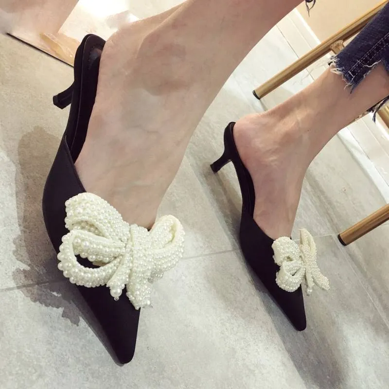 Elegant Butterfly-Knot Thin Heeled Mules