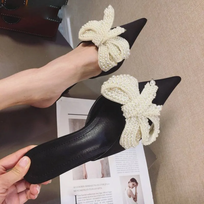 Elegant Butterfly-Knot Thin Heeled Mules