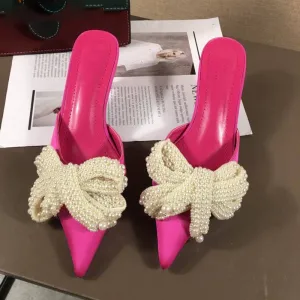 Elegant Butterfly-Knot Thin Heeled Mules