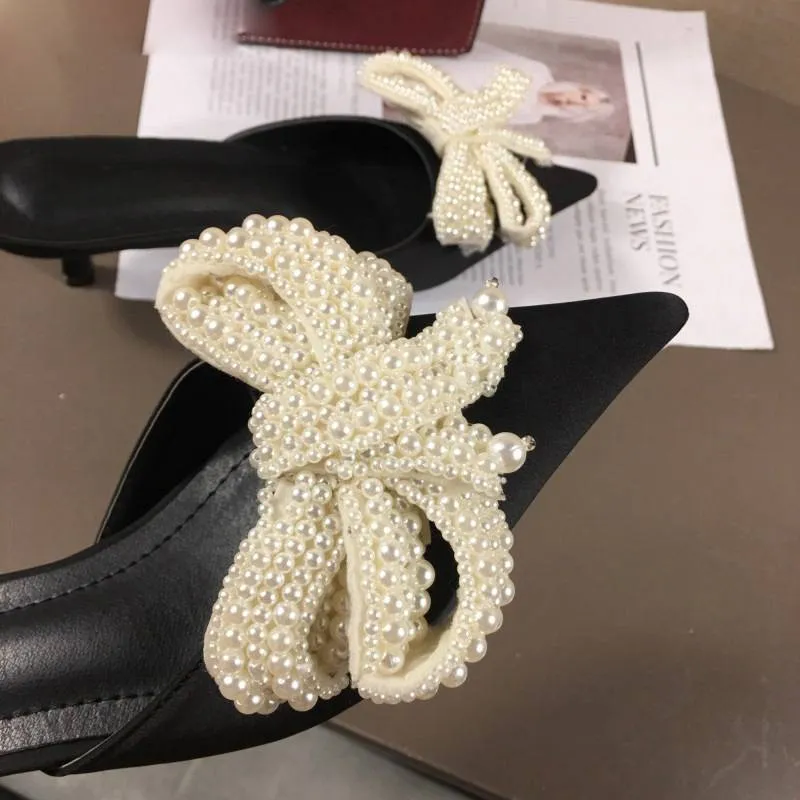 Elegant Butterfly-Knot Thin Heeled Mules