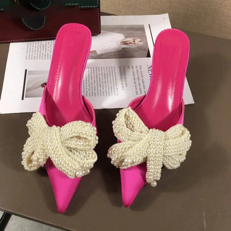 Elegant Butterfly-Knot Thin Heeled Mules