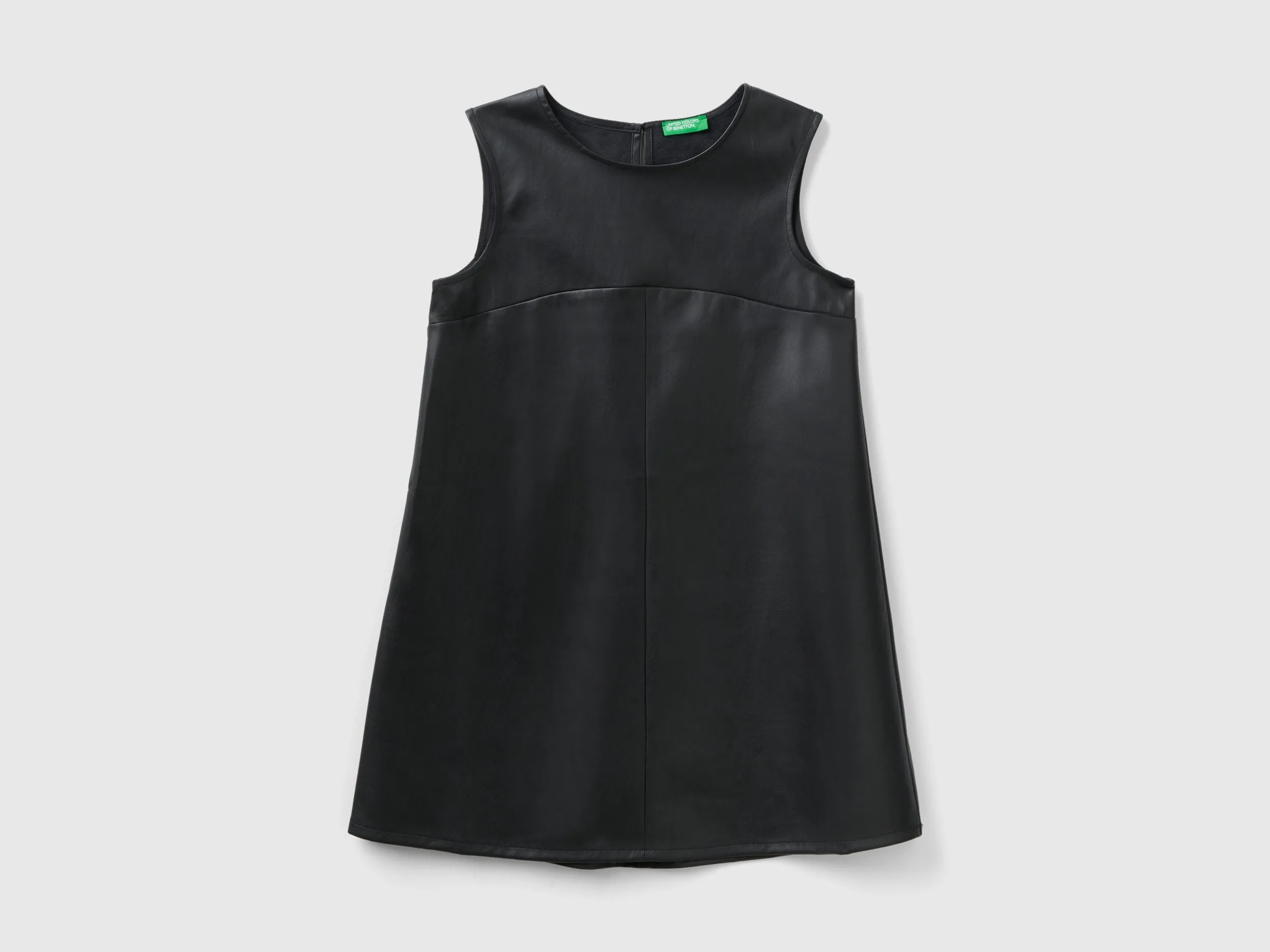 Flared Cut Round Neck Sleek Imitation Leather Dress
