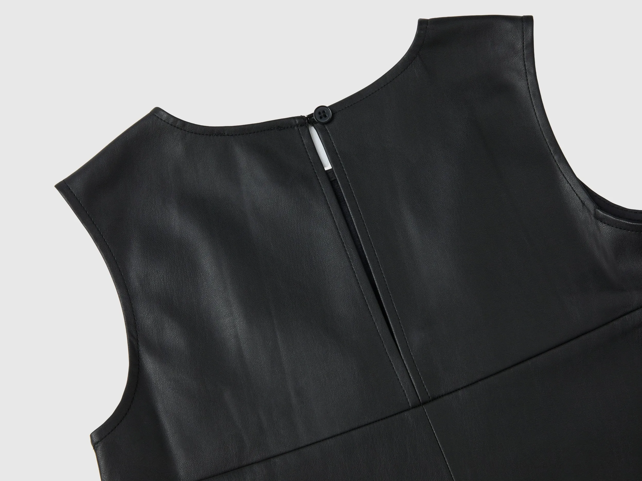 Flared Cut Round Neck Sleek Imitation Leather Dress