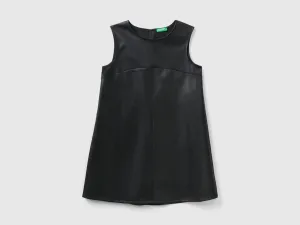 Flared Cut Round Neck Sleek Imitation Leather Dress