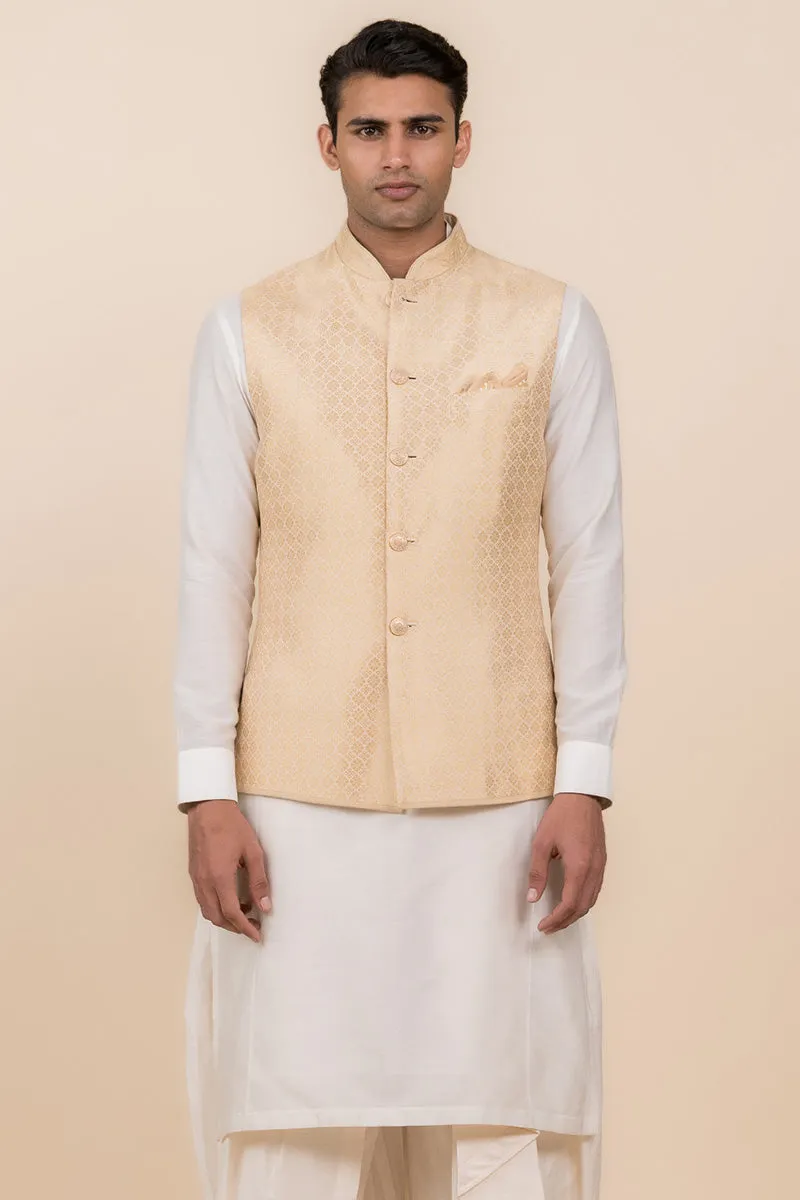 Gold Zari Jacquard Kurta Bundi Set