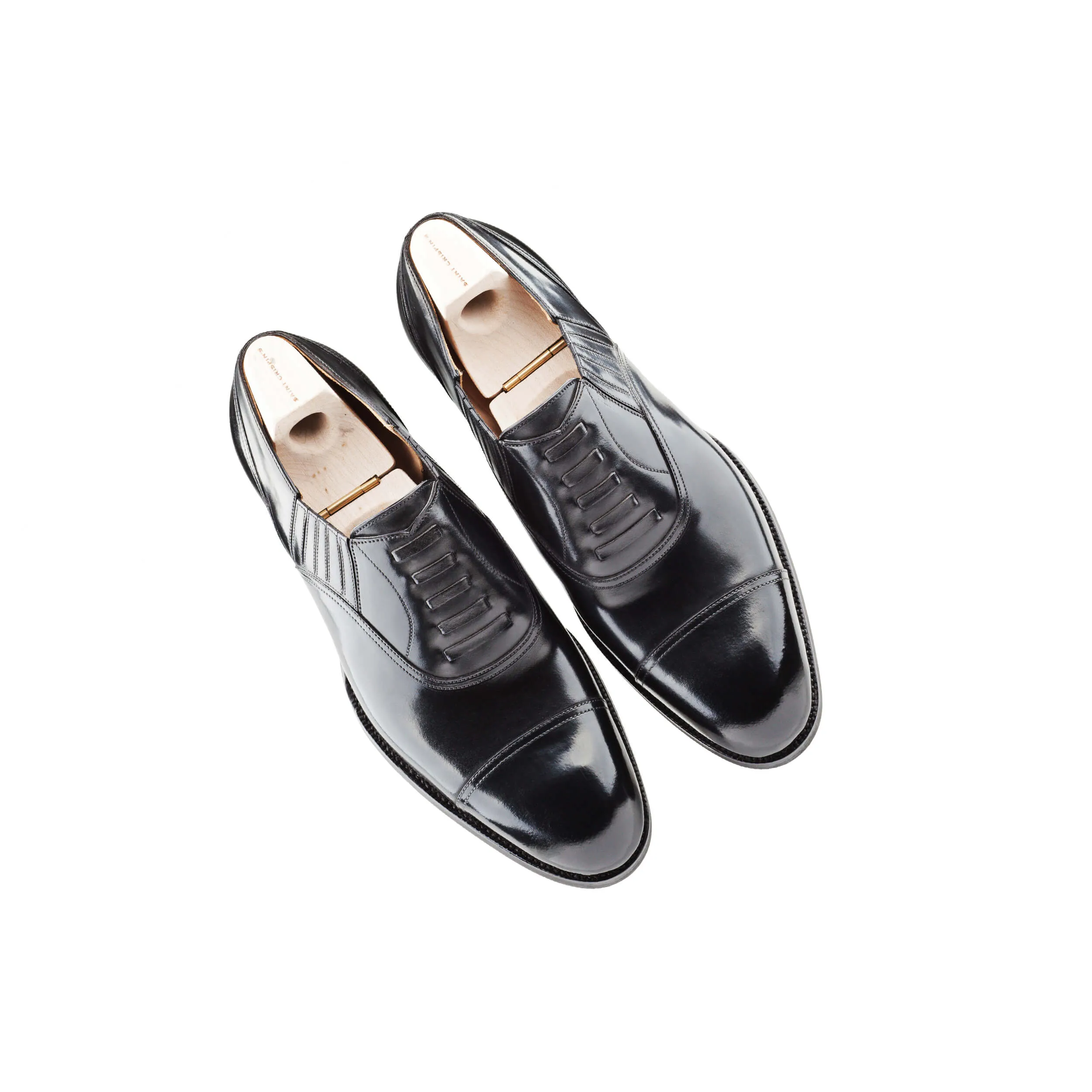 Height Increasing Goodyear Welted Braga Black Leather Oxford With Violin Leather Sole