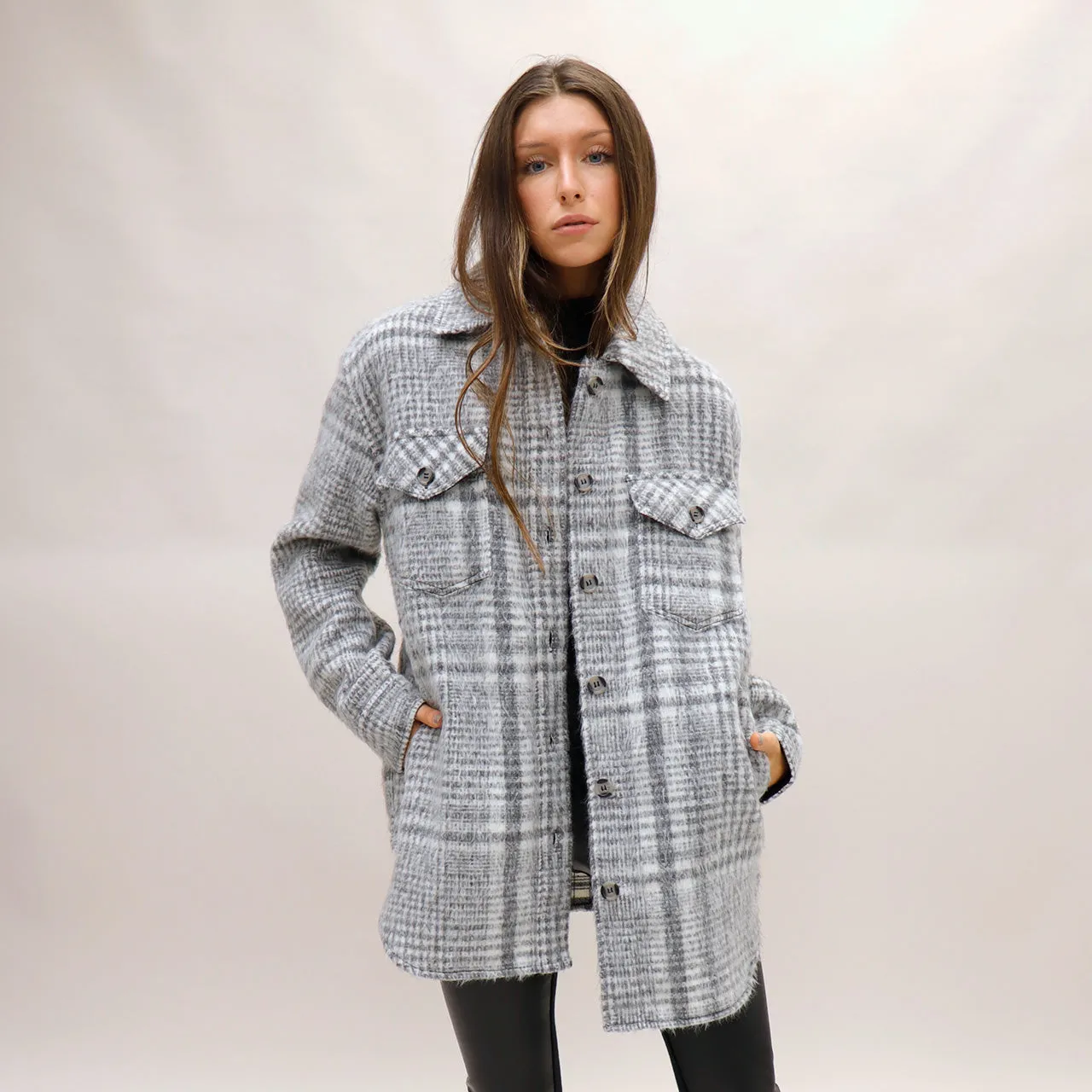 Jessica Plaid Shacket | Grey