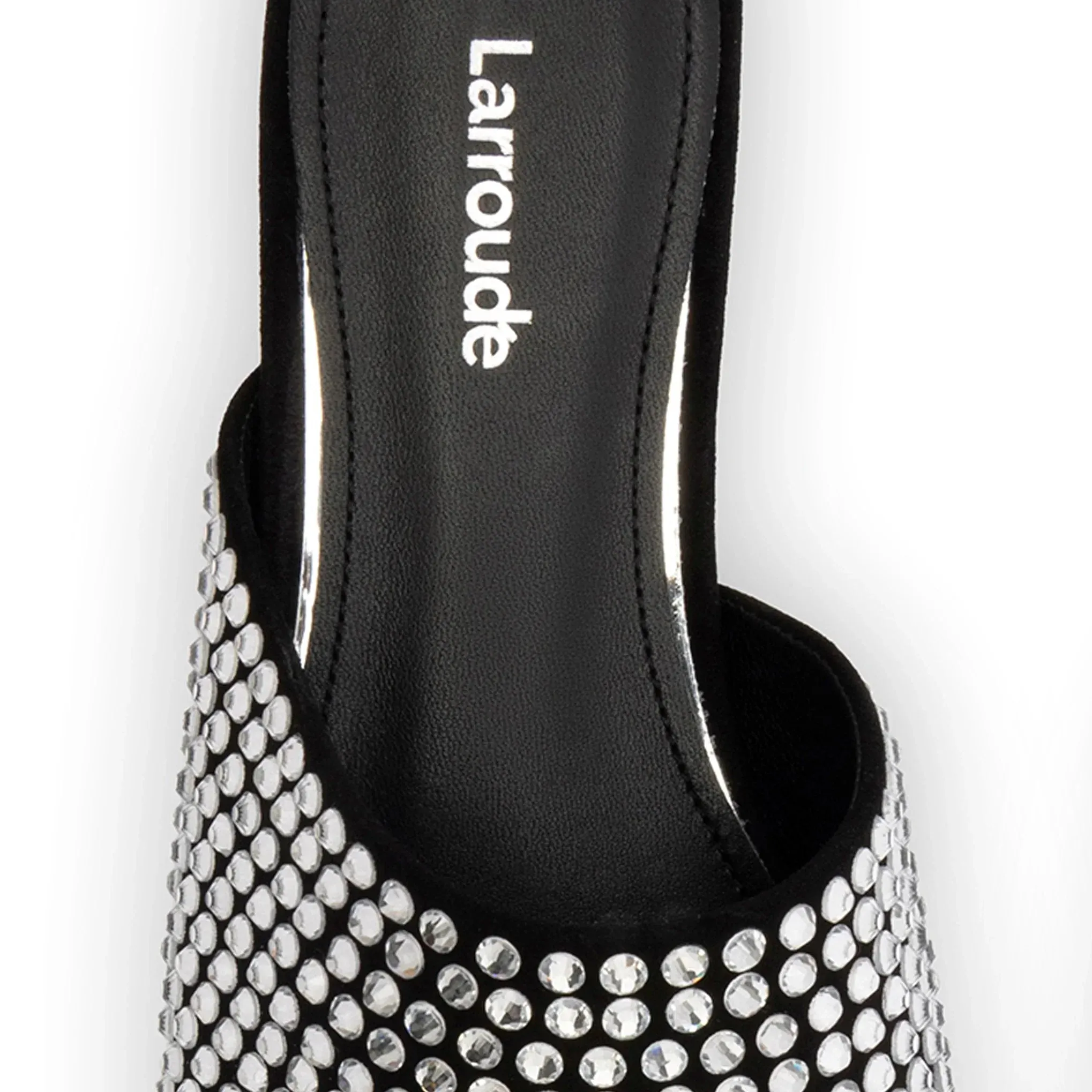 Larroude Venice Flat Mule Crystal In Black Suede