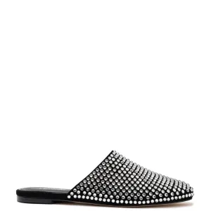 Larroude Venice Flat Mule Crystal In Black Suede