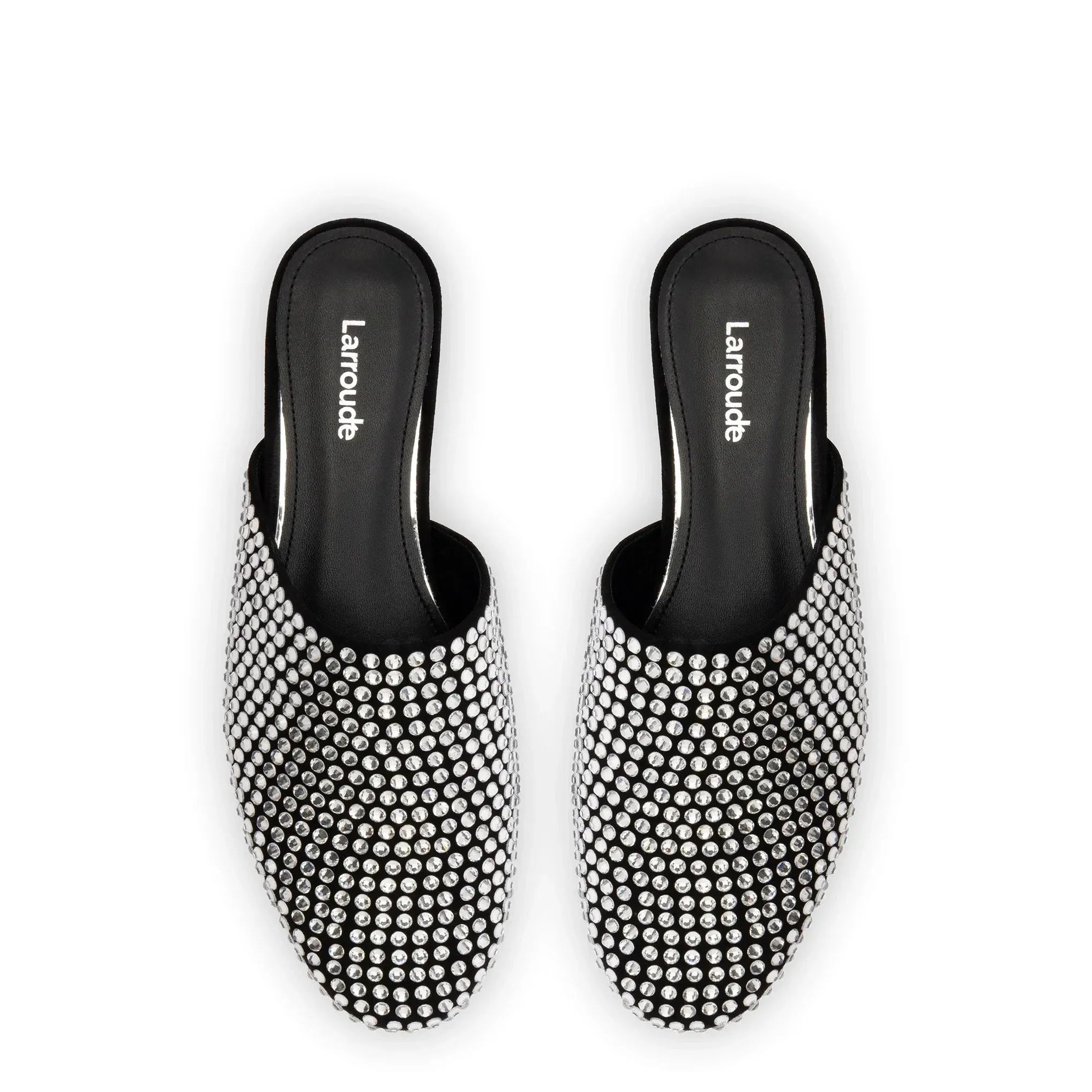 Larroude Venice Flat Mule Crystal In Black Suede