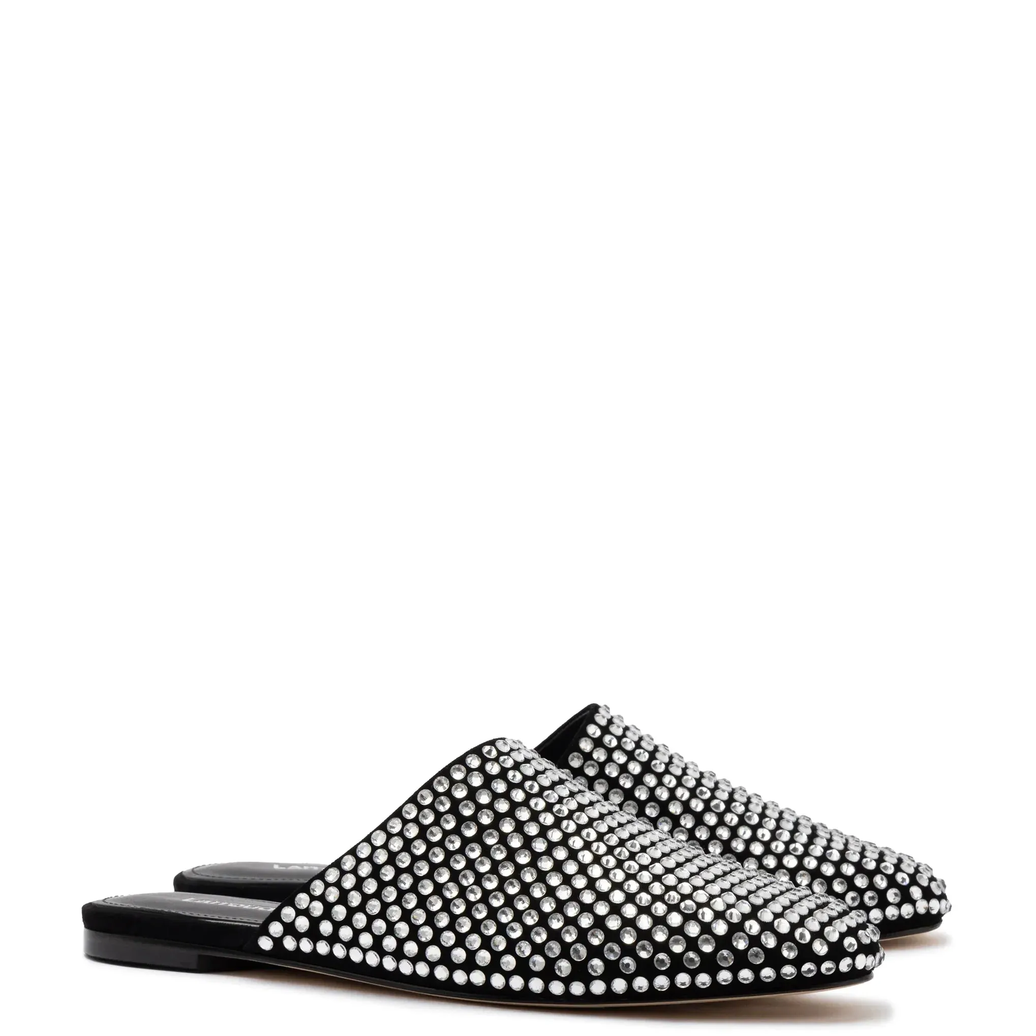 Larroude Venice Flat Mule Crystal In Black Suede