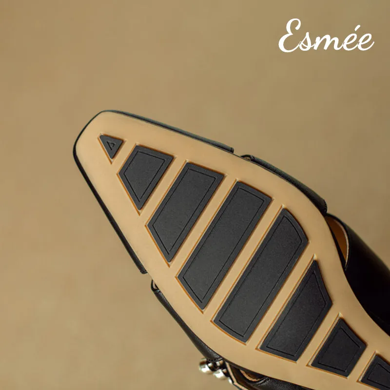 Leather Roman Mules with Diamond Buckle