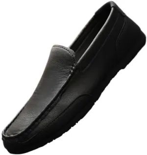Loafers for Men Round Toe Vegan Leather Loafer Shoes Flat Heel Flexible Comfortable Wedding Slip-ons