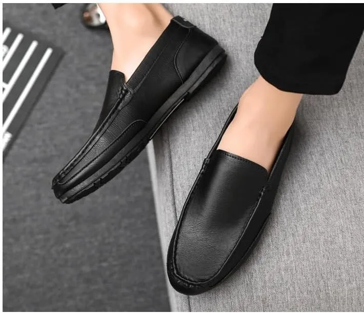 Loafers for Men Round Toe Vegan Leather Loafer Shoes Flat Heel Flexible Comfortable Wedding Slip-ons