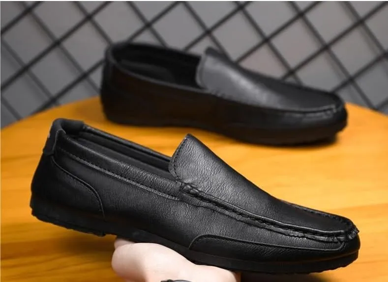 Loafers for Men Round Toe Vegan Leather Loafer Shoes Flat Heel Flexible Comfortable Wedding Slip-ons