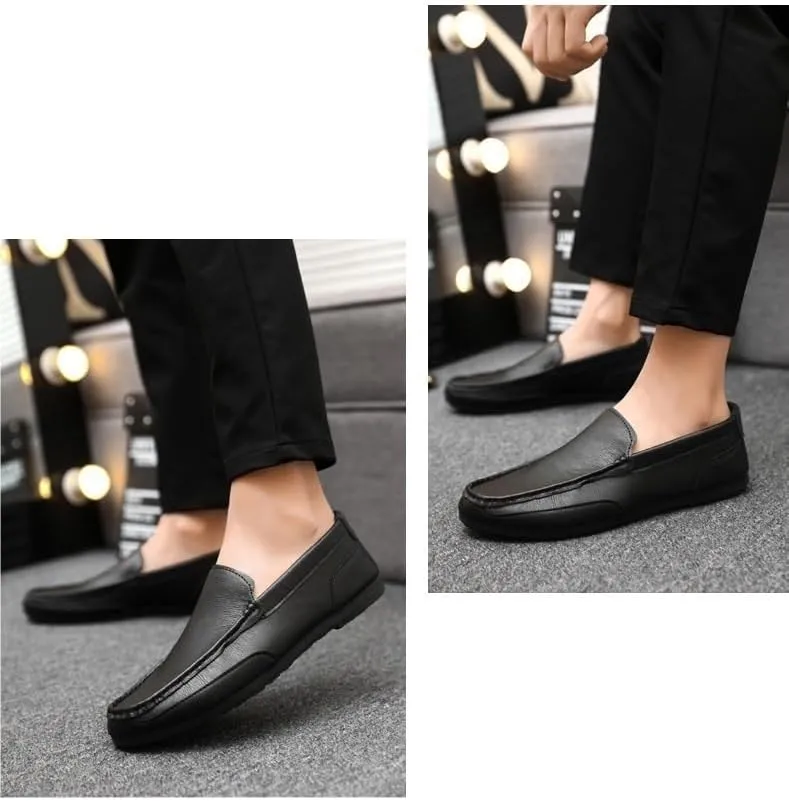 Loafers for Men Round Toe Vegan Leather Loafer Shoes Flat Heel Flexible Comfortable Wedding Slip-ons